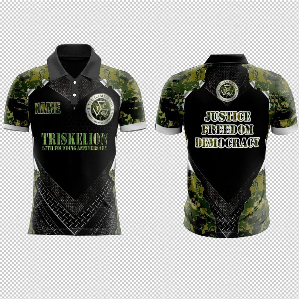 บริการกําหนดเองฟรี- เสื้อโปโล 3D ปี Tau Gamma Phi 57: "Live and Let Live", Unisex Fit, ศิลปะระเหิด C