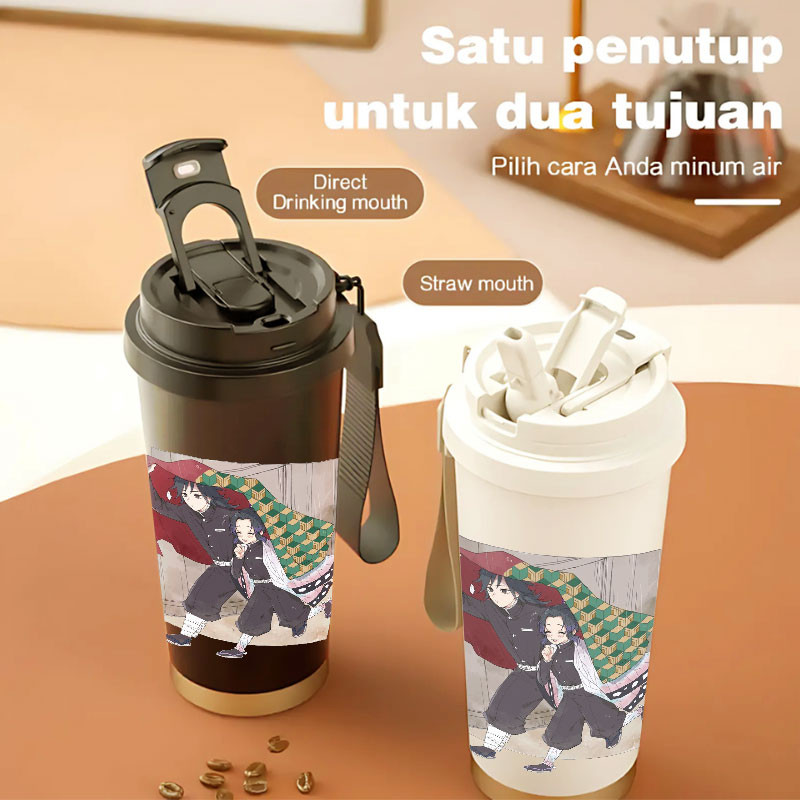 Tumbler Shinobu X Giyuu Demon Slayer อะนิเมะ 500ml สแตนเลส 316 ขวดดื่มแบบพกพา Stylish & Aesthetic พร