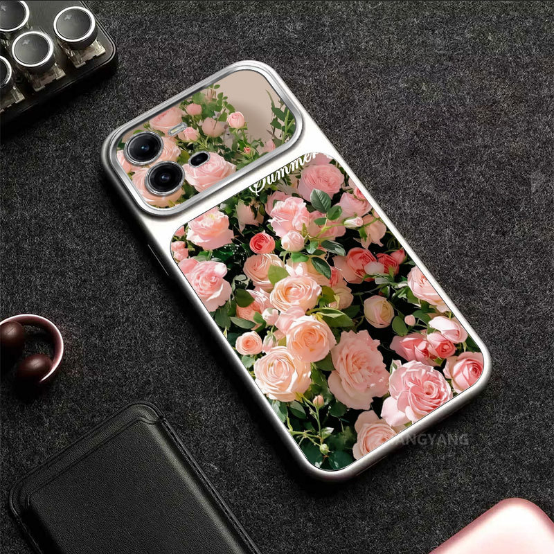 เคสสําหรับ VIVO V25 V25E V25 Pro New Matte ดีไซน์หน้าต่างขนาดใหญ่พร้อมสีชมพูกุหลาบและลวดลายทิวทัศน์ที่น่าตกใจบนเคสโทรศัพท์เพื่อป้องกันการตก