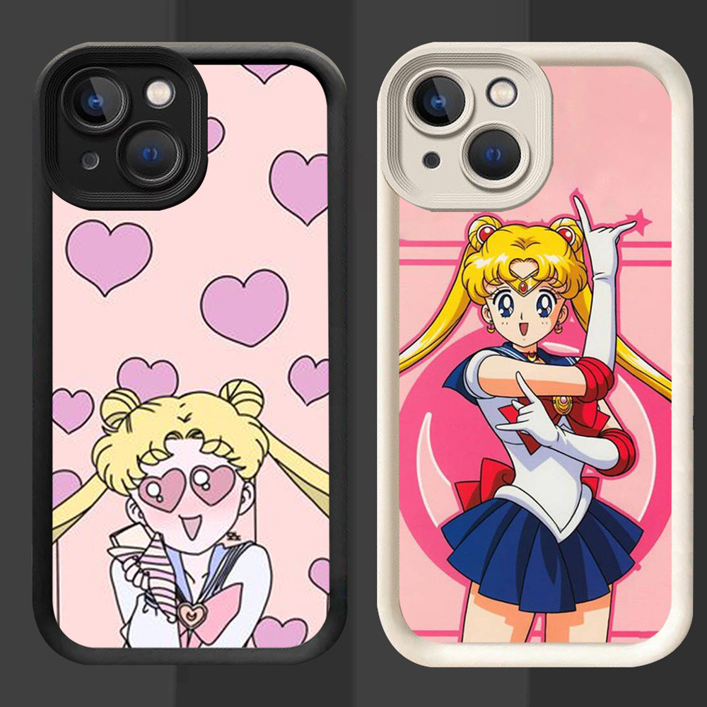 R98 ปลอกเซเลอร์มูนสําหรับ iPhone 13 7 14 8 Plus Pro Max สีดําและสีขาว