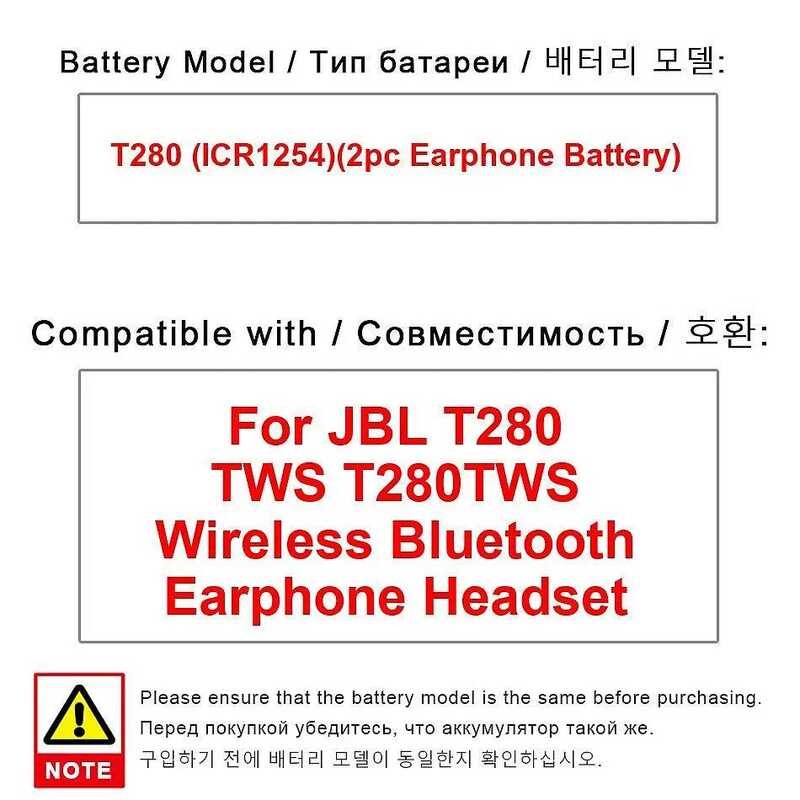 Battery T280 (ICR1254)(2pc Earphone Battery) 0 For JBL T280TWS Wireless Bluetooth Earphone Headset