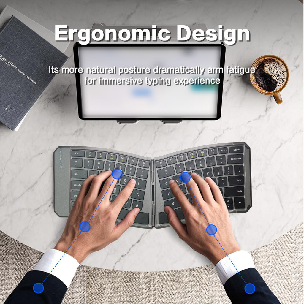 Jomaa 6-Row Layout พับ USB คีย์บอร์ดไร้สาย Ergonomic แยกพับบลูทูธคีย์บอร์ดสําหรับ IOS Windows Andriods โทรศัพท์