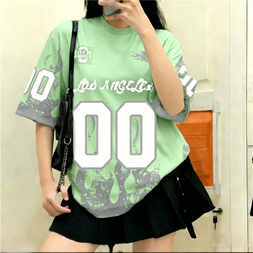 ฟรีที่กําหนดเอง 2026 Los Angeles 00 Number Oversize Jersey เสื้อยืด | Vintage Flame พิมพ์ Breathable