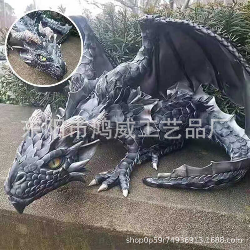 Magic Dragon เครื่องประดับเรซินสีดําตกแต่งบ้านรูปปั้นงานฝีมือติดฉลาก Newcomer