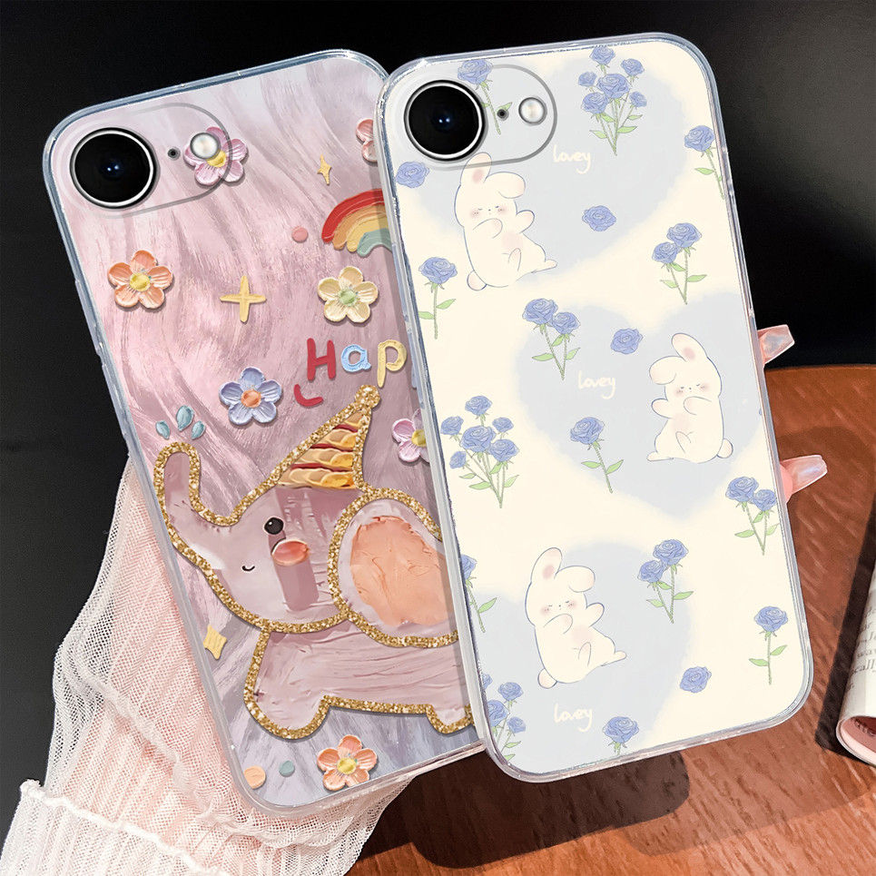 เหมาะสําหรับ iPhone 16e เคสโทรศัพท์น่ารักช้างรูปแบบการ์ตูน Soft Slim TPU ซิลิโคนกันกระแทกฝาหลังน้ําหนักเบา