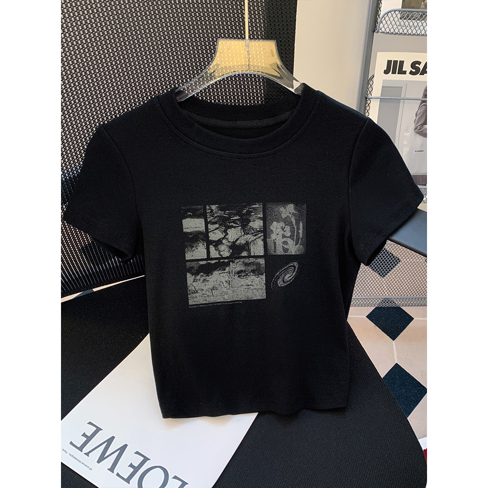 (จัดส่งตลอด 24 ชั่วโมง）OOOK Official "เสื้อยืดสั้นแขนดำแบบสไตล์OOOK ทันสมัย"