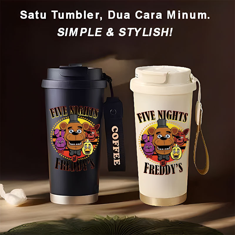 Tumbler Five Nights at Freddys การ์ตูน 500ml สแตนเลส 316 ขวดดื่มแบบพกพา Stylish & Aesthetic พร้อมถ้ว