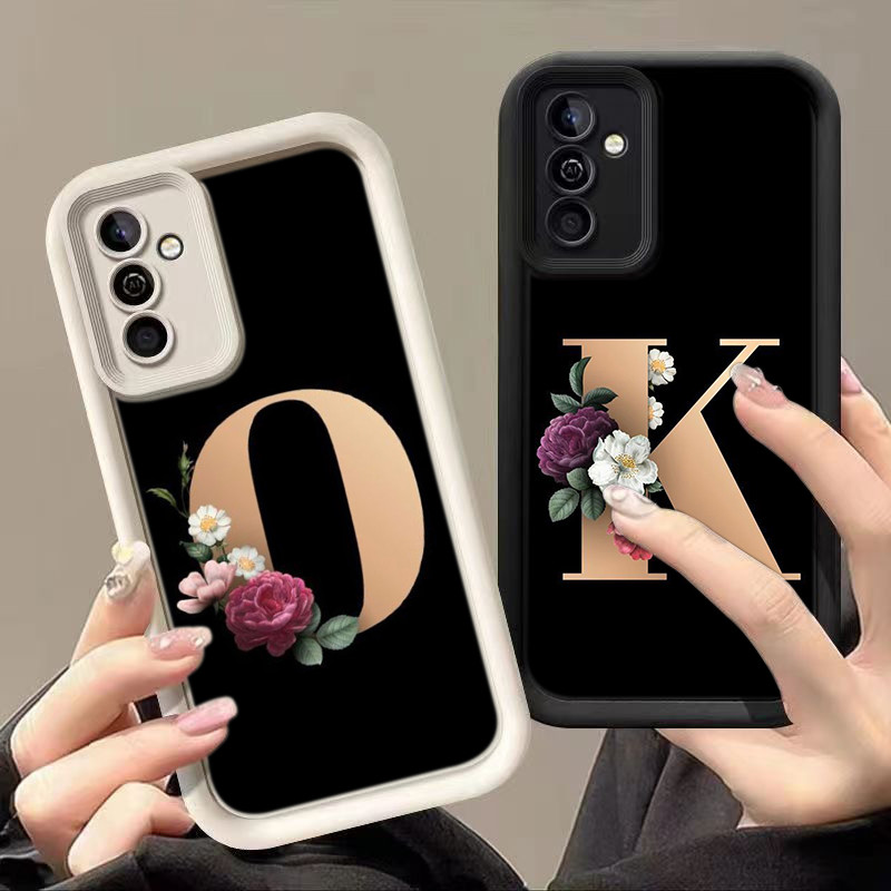 สำหรับ Samsung A06 A16 A15 A35 A55 A14 4G 5G เคสโทรศัพท์มือถือ ดวงตานางฟ้า กรณ RR24 Flower Letter I 