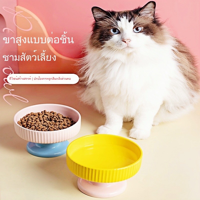 ชามสัตว์เลี้ยงเซรามิก ชามเท้าสูง ชามแมว ชามสุนัข ป้องกันปากมดลูก ขนาดใหญ่ Calibre High-Grace ชามอาหา