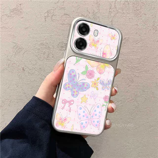 สําหรับ OPPO A6T 4G A6T 5G A6T Pro 4G A6C 4G หน้าต่างขนาดใหญ่ Matte ขั้นสูงเคสโทรศัพท์ความงามผีเสื้อที่มีสีสันและแมวน่ารักออกแบบใหม่รูปแบบ ‌