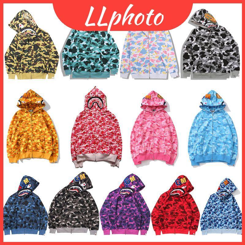 Vibrant Bape Hoodie Shark Printing Warm Streetwear สําหรับผู้ชายผู้หญิง