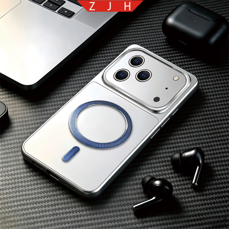 เคสสําหรับเคสโทรศัพท์ iphone 17 PRO ออกแบบใหม่วงกลมวงแหวนดูดแม่เหล็กแนวนอนกันกระแทกสเปรย์เงินปลอก YS