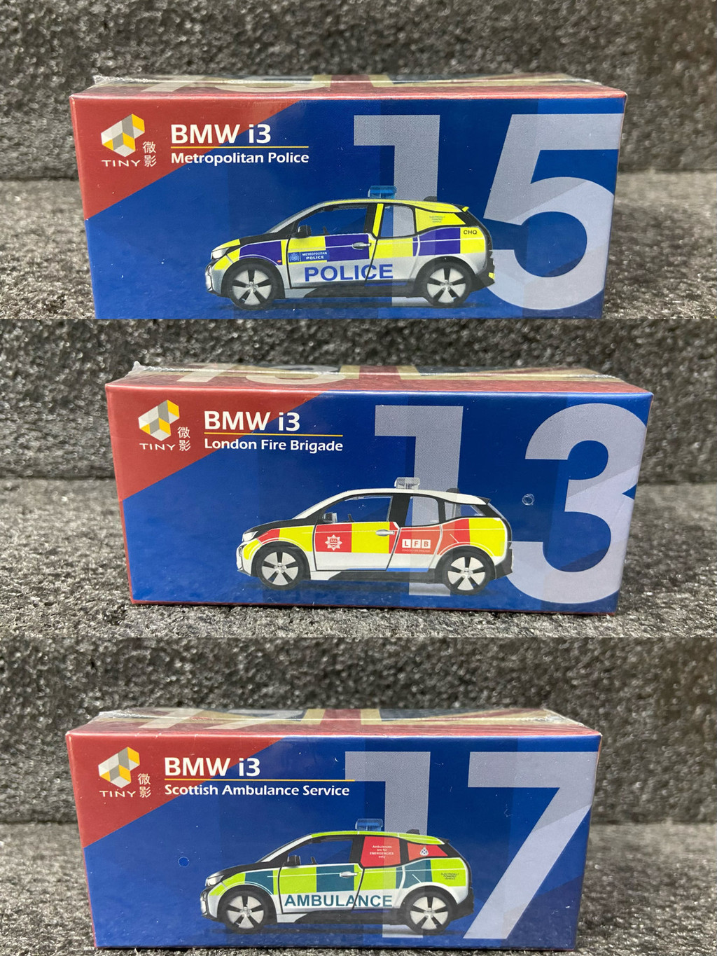 1/64 Micro Shadow TINY BMW BMW i3 รถตํารวจรถดับเพลิง Airport Patrol รถการแข่งขันโมเดลรถโลหะผสมออกจาก