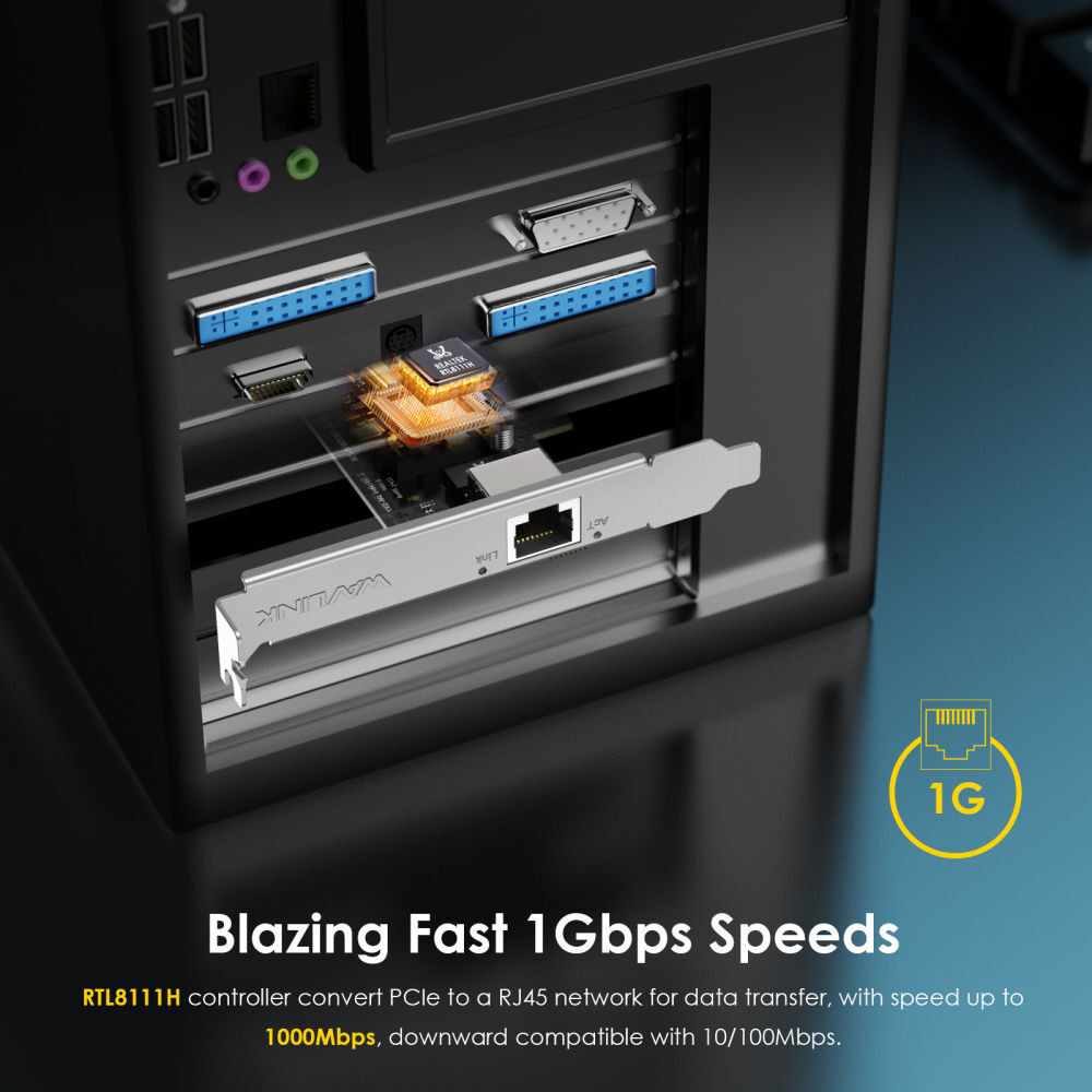 1G/2.5G/5G Base-T PCIe การ์ดเครือข่าย, 1000/10Mbps PCI Express Ethernet อะแดปเตอร์ RTL8111H, 1G NIC 