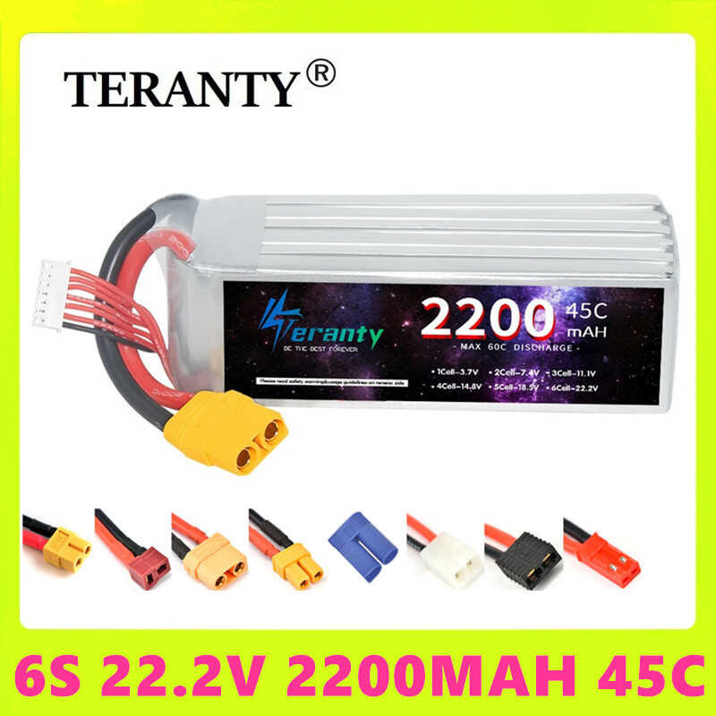 แบตเตอรี่ TERANTY 22.2V 2200Mah 45C ชาร์จ 6S สำหรับเครื่องบิน/รถยนต์และเรือจำลอง
