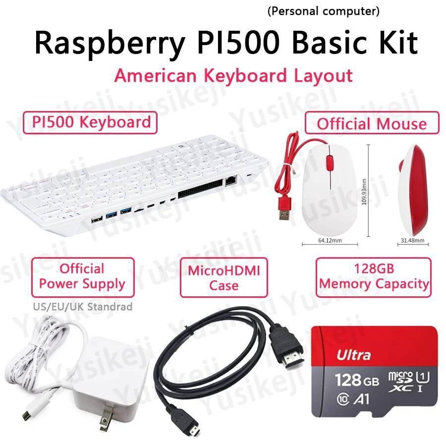 คีย์บอร์ด Raspberry Pi 500 , BCM2712, Bluetooth (kit:Pi500 คีย์บอร์ด + เมาส์ + สาย HDMI + พาวเวอร์ซั