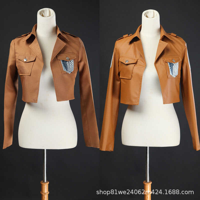แจ็คเก็ตกัปตัน Allen และ Mikasa จาก Cosplay Attack on Titan สำหรับการเล่นบทบาท ทำด้วยหนังผ้า