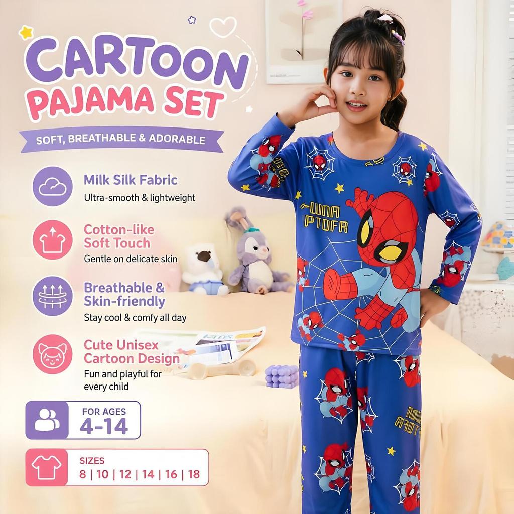 Spider-Man IP Collaboration Style Round Neck Pyjamas Spring & Autumn Homewear ชุดนอนแขนยาวสําหรับนักเรียนชั้นประถมศึกษา