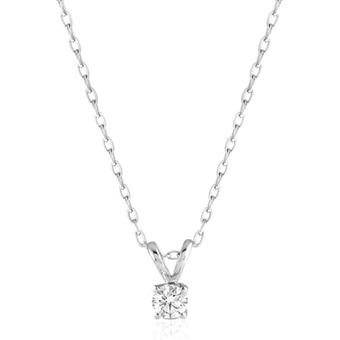 Essentials IGI Certified 0.25 กะรัต Solitaire Lab Grown สร้อยคอจี้เพชรสีขาวทึบ 14K Gold, ปรับโซ่ 1