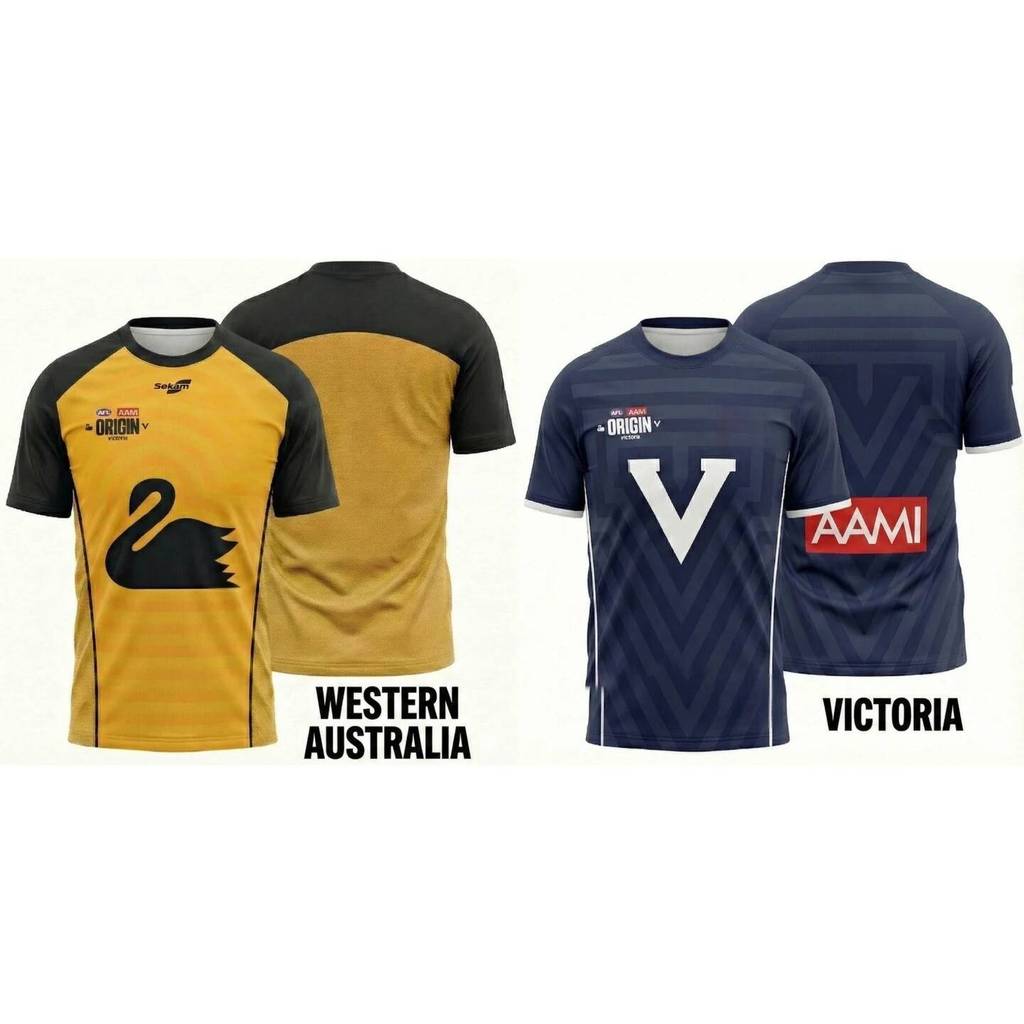เสื้อฟุตบอลออสเตรเลีย Western Australia Black Swan Victoria Big V Mens Sport Beach เสื้อยืด Breathab