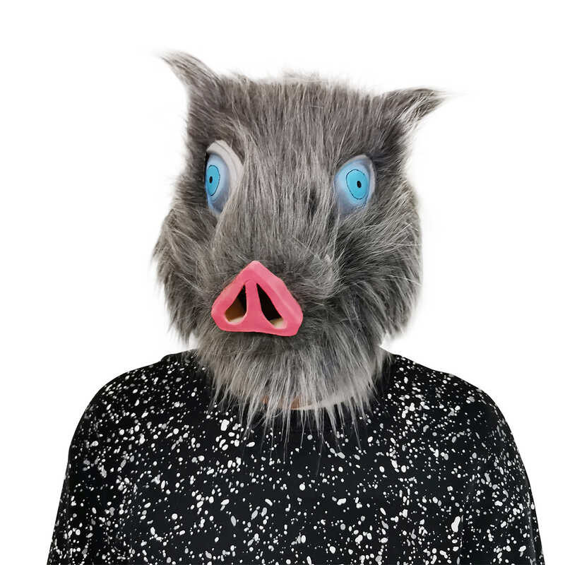 Demon Slayer Mask Headgear Mouth Flat Inosuke Pig Head Wild Boar Mask ฮาโลวีน cospy อะนิเมะญี่ปุ่น