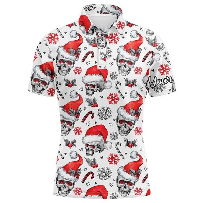 ❤ Men Upf Shirts Funny Christmas Skull Pattern Golf Polo Shirts, Golfer Gifts