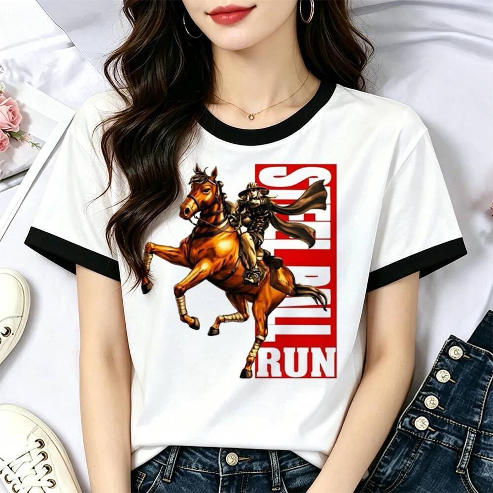 Jojo Steel Ball Run tshirt หญิง grunge กราฟิกความงาม y2k เสื้อฉาก 80s ราคาถูก meme กราฟิก
