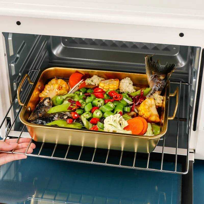 C Deep Baking Sheet Stainless Steel Rectangular Baking Tray Fish Roasting Pan Food Serving Tray Bak
