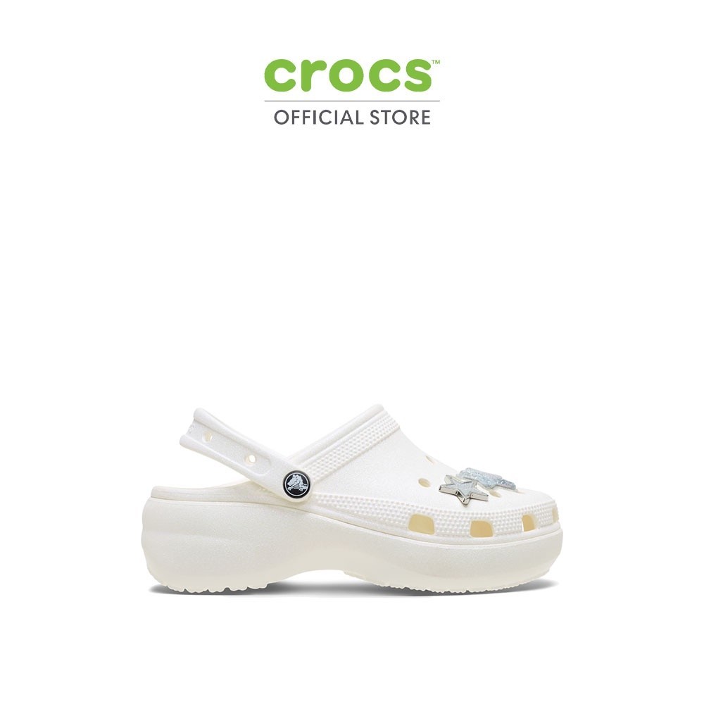 ♞,♘CROCS รองเท้าลำลองผู้หญิง CLASSIC PLATFORM IRIDESCENT GLITTER CLOG รุ่น 211734-0WV - CHALK IKF