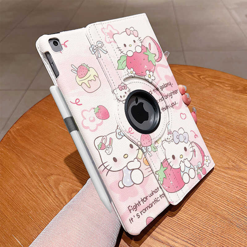 สตรอเบอร์รี่ KT Cat หมุนได้ 360 องศาเหมาะสําหรับ iPad11 เคสป้องกัน 2024 789th Generation 34 ซม.mini7