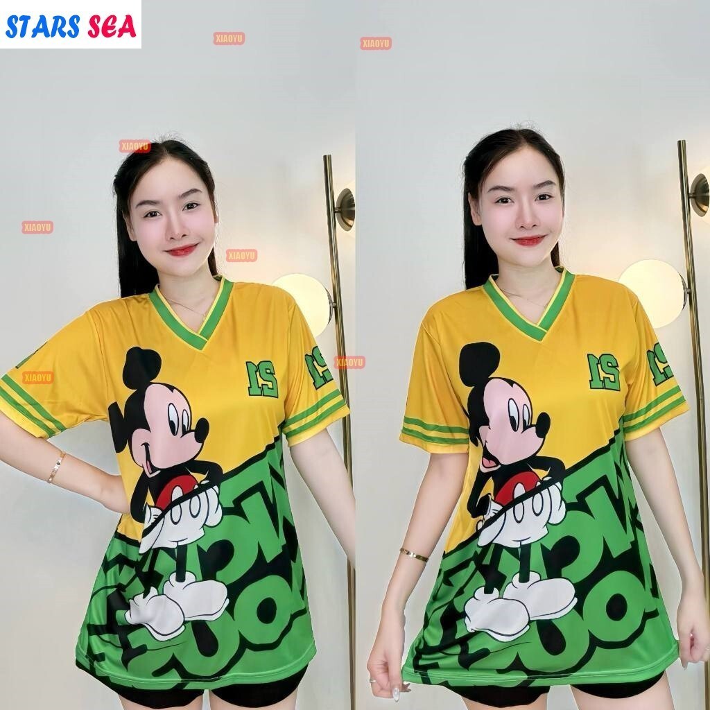 เสื้อคอเหลี่ยม Mickey ขนาด LXL2XL สำหรับผู้หญิงและผู้ชาย