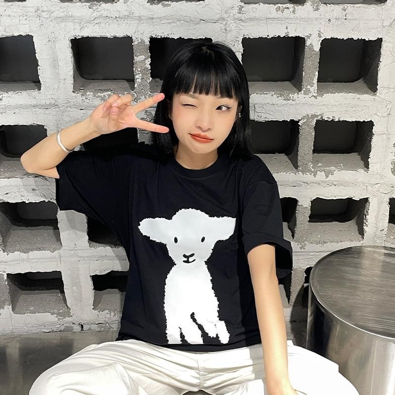 Papaya เสื้อยืด Oversize ลาย 'Little Lamb' Cotton 100% ใส่สบาย WS1119 Clothing Women