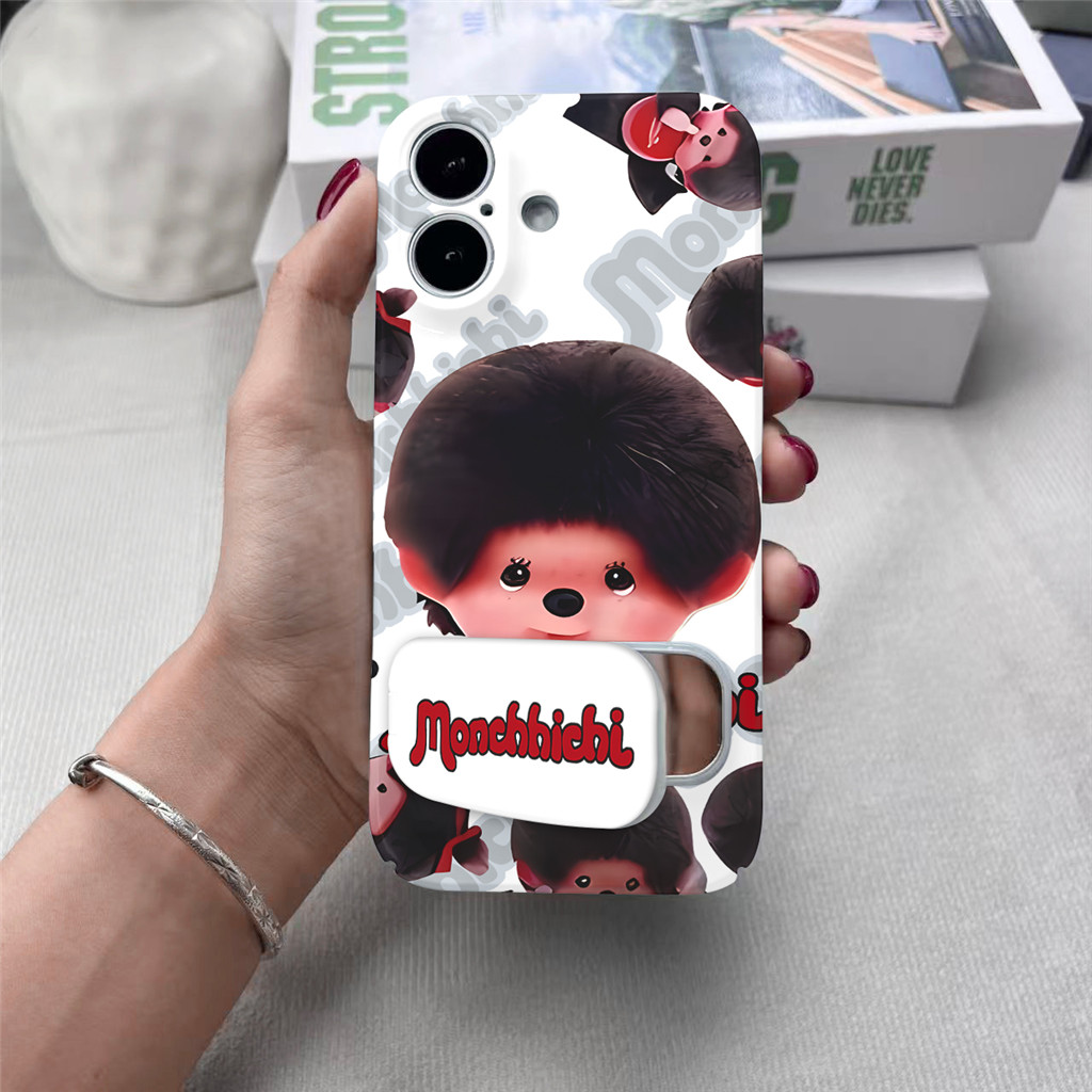 สําหรับ OPPO A3X A3 5 Pro A15 A5X 5G A16 A17 A18 A17k A3s A5s A9 2020 A7 A12 A15s A16k น่ารัก Monchhichic กรณีหรูหราพับฝาครอบโทรศัพท์