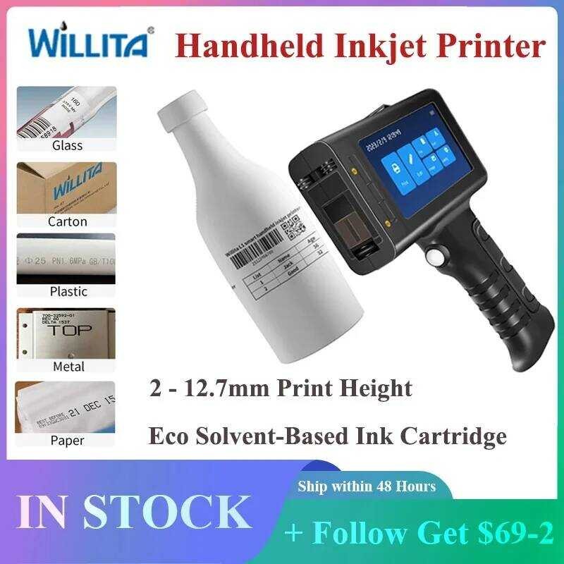 Willita 12.7 มม.แบบพกพา jet มือถือสําหรับชุดหมายเลข Barcode QR Code Textile Hand Printer Label Codin