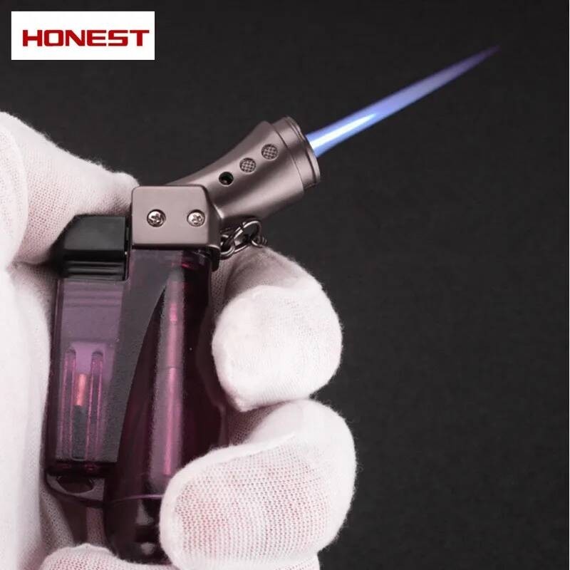 HONEST ไฟแช็กแบบพ่นไฟตรง สีฟ้าใส สำหรับจุดบุหรี่ ซิการ์ ทนลม ขนาดเล็ก แบบปืนพ่นไฟ