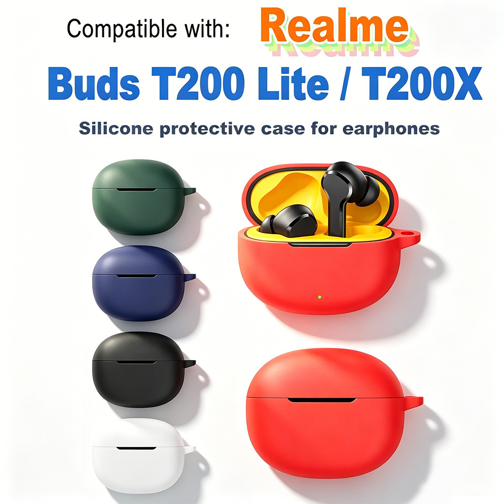 สําหรับRealme Buds T200 Lite / T200XซิลิโคนกันกระแทกAnti-Scratchหูฟังฝาครอบป้องกันเต็มรูปแบบใช้งานร่