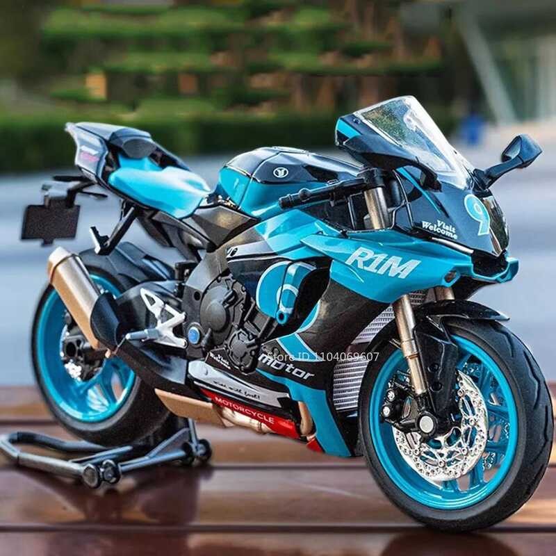 C C 1:12 R1m R1 Motorcycle Model Toys Alloy Diecast Miniature Motorbikes Sound Light Shock Absorpti