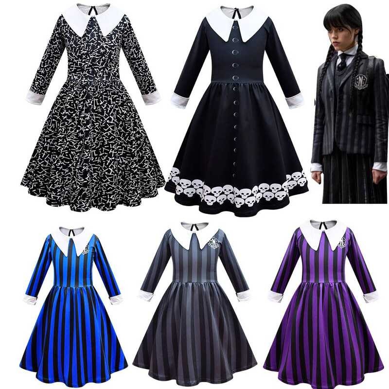 ชุดคอสเพลย์วันพุธ จากครอบครัว Addams Family พร้อมวิกผมและชุดนักเรียน