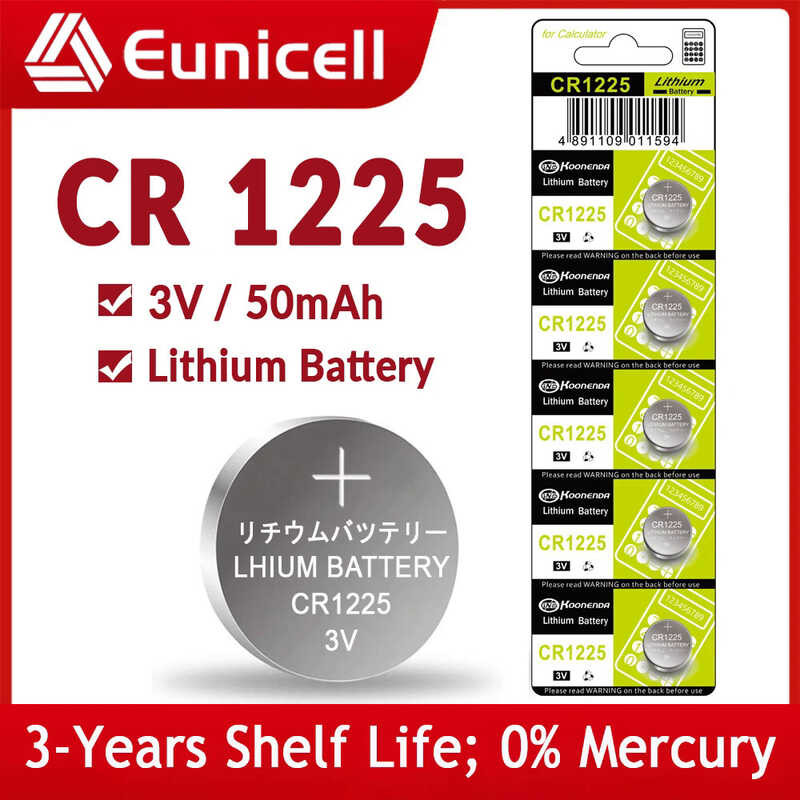 C Eunicell 3V 50Mah Cr1225 Coin Cells Batteries CR 1225 Dl1225 Br1225 5020Lc Lm1225 Lithium Watch R