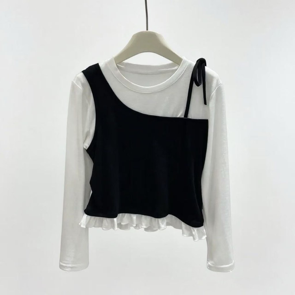 [ผลิตภัณฑ์ใหม่] เด็กผู้หญิงฤดูใบไม้ผลิฤดูใบไม้ร่วงเวอร์ชั่นเกาหลีเย็บสีตัดกันกลางเด็กใหญ่เสื้อแขนยาว - รูปที่ 7