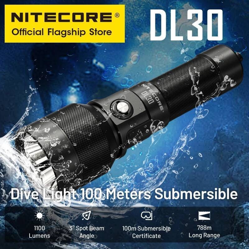 NITECORE DL30 ไฟฉายดําน้ําสําหรับ 100 เมตร Submersible 788m สปอตไลท์ระยะไกลพร้อม USB-C ชาร์จ 21700 แ