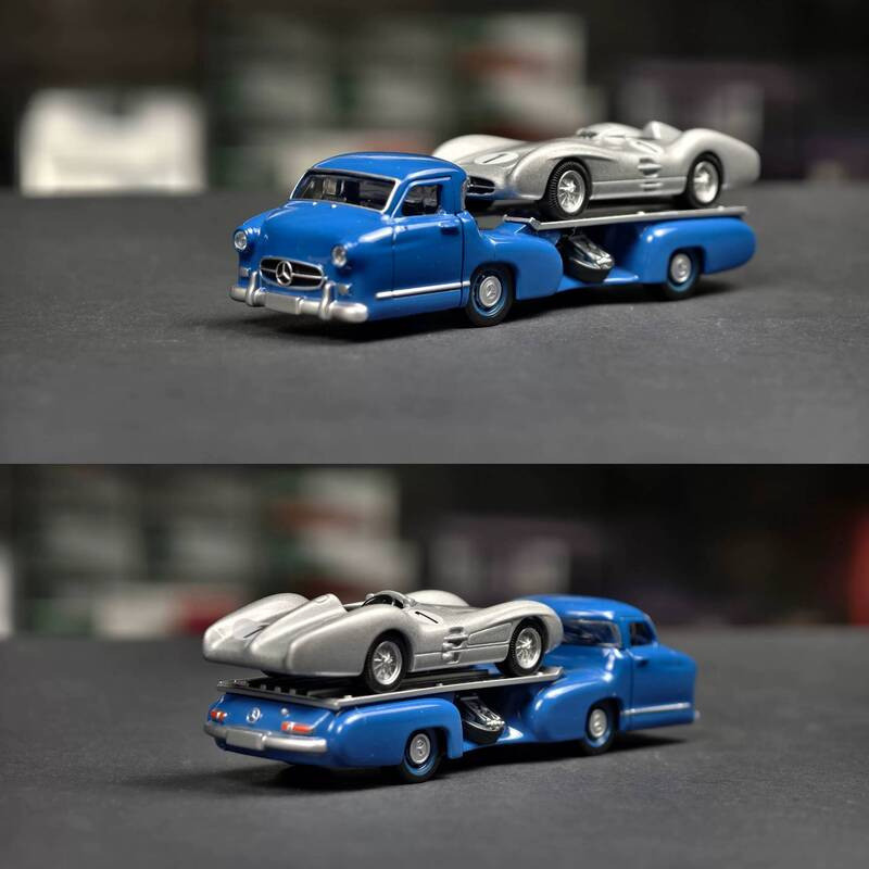 Vivi ของเล่น NOREV 1:64 Mercedes-Benz Blue Miracle Trailer ดาบเงิน Transporter โมเดลรถโลหะผสม 360615