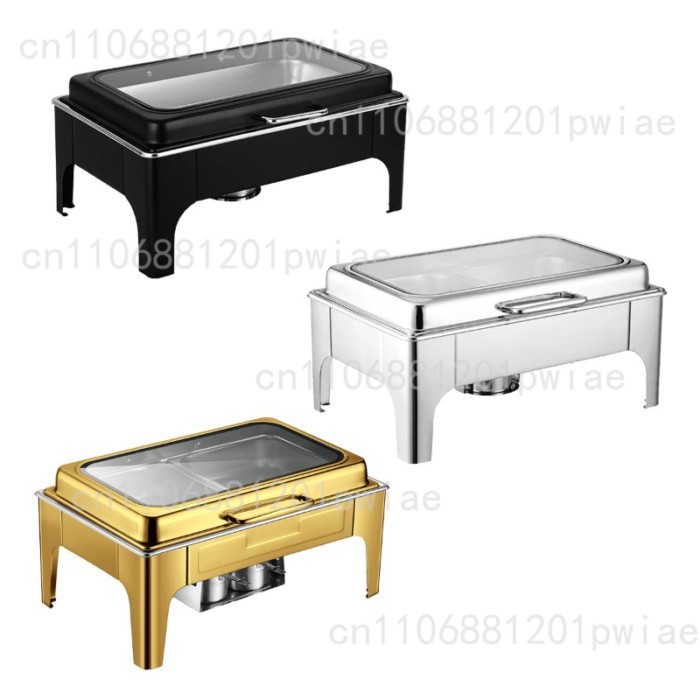 Stainless Steel 9L Hot Pot Buffet Set with Glass Lid, for Catering Events and Banquet Buffets