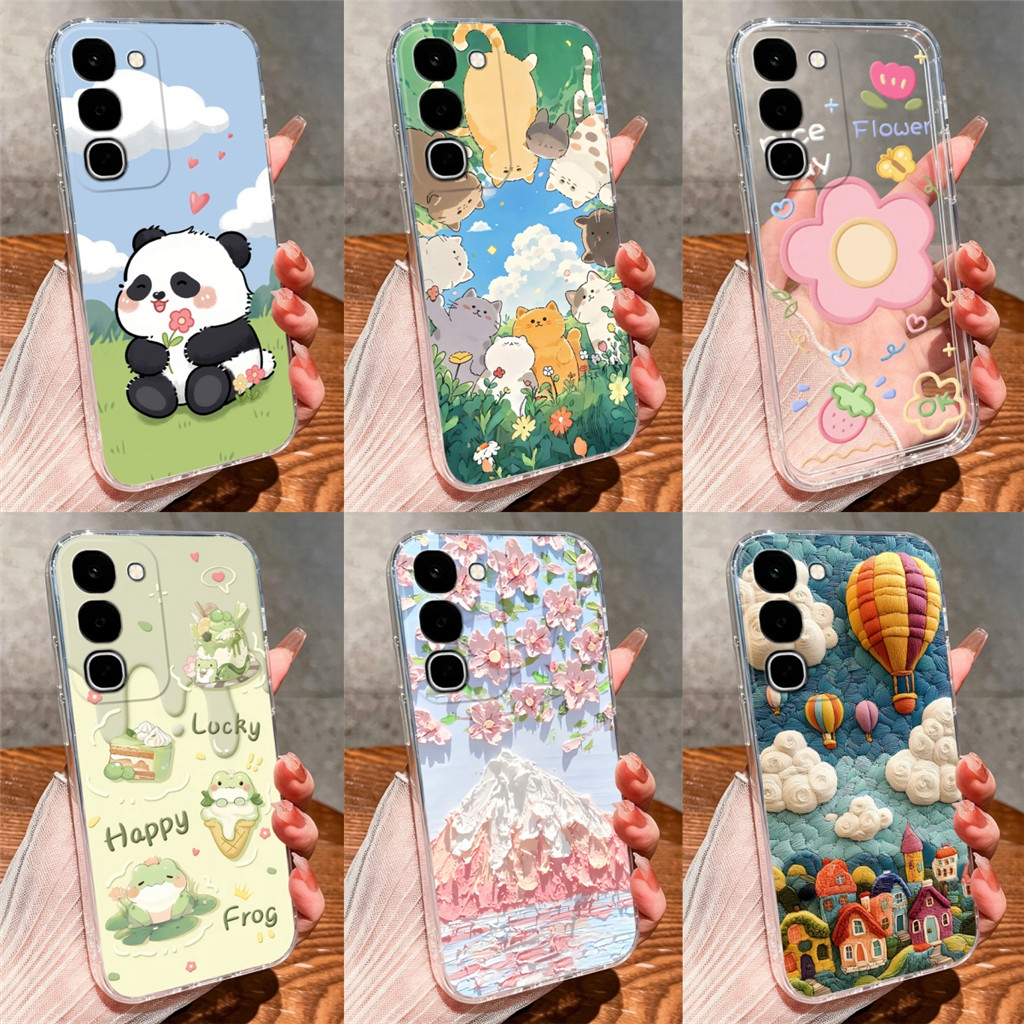 สําหรับRealme C100 C100i C100x 4Gปลอกน่ารักการ์ตูนPandaทนทานลื่นป้องกันซิลิโคนนุ่มกรณีโปร่งใสสําหรับRealmeC100i RealmeC100x Capa Shell