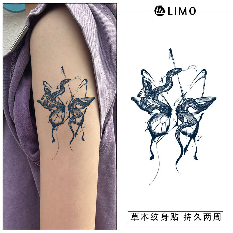 Snake tattoo สติกเกอร์สมุนไพรยาวนานกันน้ําสาว Long-Lasting สติกเกอร์ผีเสื้อ High-End น้ําผลไม้ Tatto