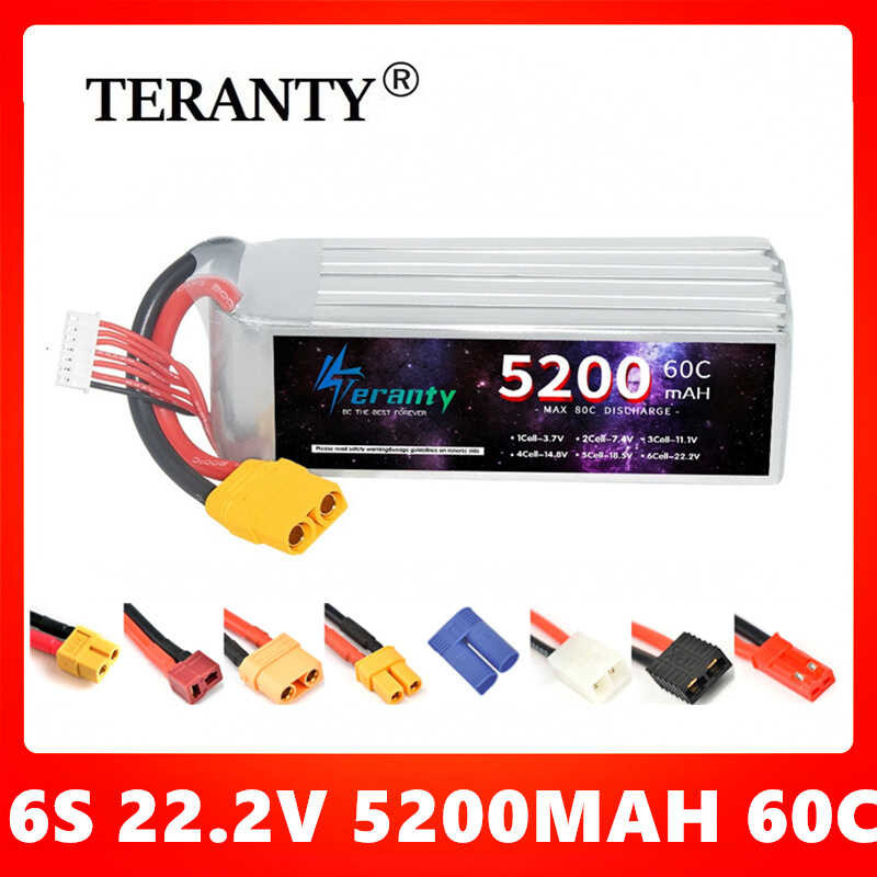 แบตเตอรี่ TERANTY 5200Mah 22.2V 6S 60C สำหรับเครื่องบิน/รถยนต์และเรือจำลอง