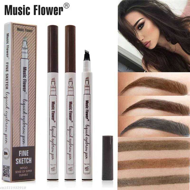 MUSIC FLOWER เพลงดอกไม้ยี่ห้อแต่งหน้า 4 สี Fine Sketch Liquid ดินสอเขียนคิ้วกันน้ํา Tattoo Super ทนท
