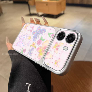 สําหรับ OPPO A6T 4G A6T 5G A6T Pro 4G A6C 4G หน้าต่างขนาดใหญ่ Matte ขั้นสูงเคสโทรศัพท์ความงามผีเสื้อที่มีสีสันและแมวน่ารักออกแบบใหม่รูปแบบ ‌
