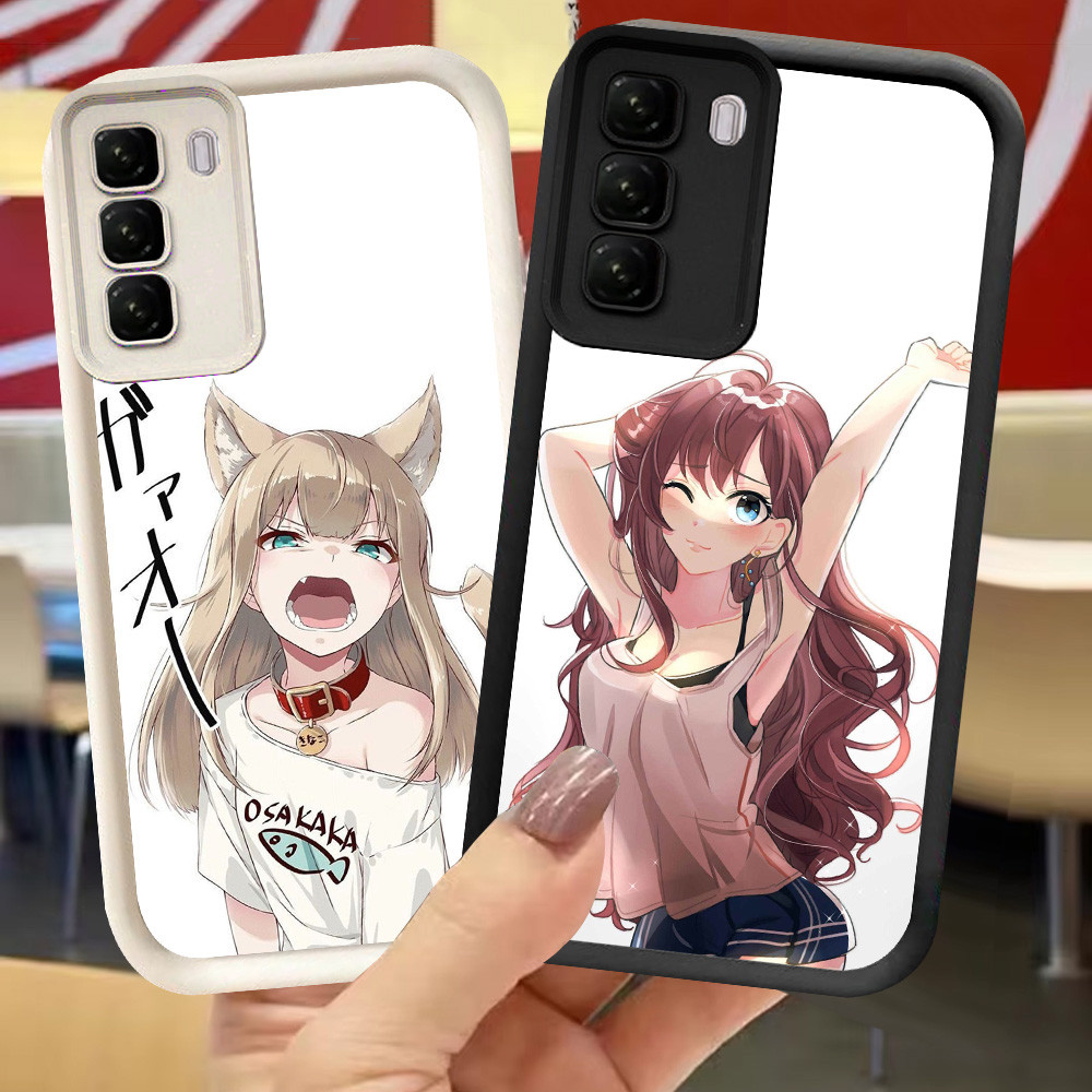 XI64 Kawaii Girl Cat Casing สําหรับ Infinix HOT 50i 60 50 60i Pro Plus สีดําสีขาว