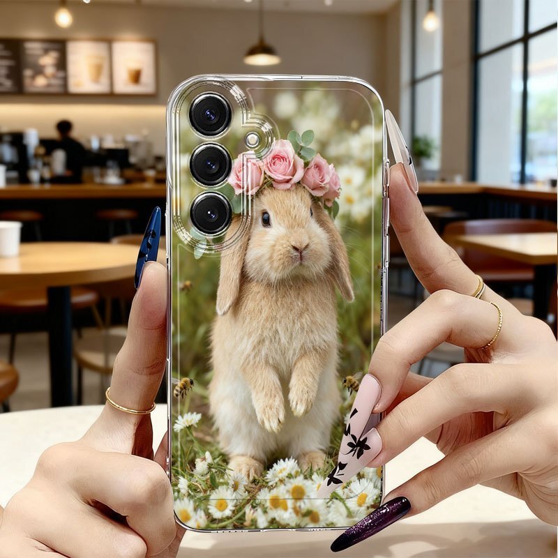 (สต๊อกสินค้าในพื้นที่) Cute Bunny With Flower Crown Phone Case Soft Tpu Case For Iphone Samsung Galaxy| ฤดูใบไม้ผลิคนรักสัตว์ธรรมชาติ